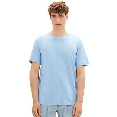 TOM TAILOR Denim herr basic t-shirt med logotyptryck, 32245-tvättad ut Middle Blue, XXL TOM TAILOR Denim herr basic t-shirt med logotyptryck, 32245-tvättad ut Middle Blue, XXL