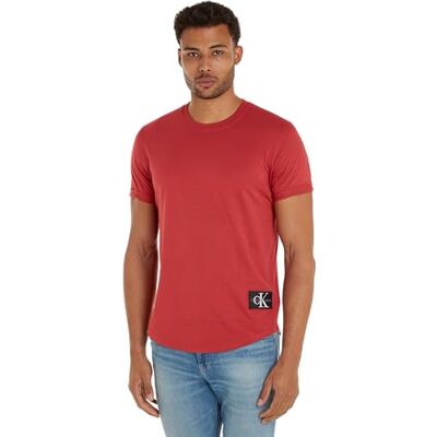 Calvin jeans herr kortärmad t-shirt emblem vänd upp rund hals, Granat, XS Calvin jeans herr kortärmad t-shirt emblem vänd upp rund hals, Granat, XS