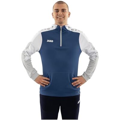 JAKO Unisex huvtröja med dragkedja dynamisk, nattblå/vit/ljusgrå, XXL JAKO Unisex huvtröja med dragkedja dynamisk, nattblå/vit/ljusgrå, XXL