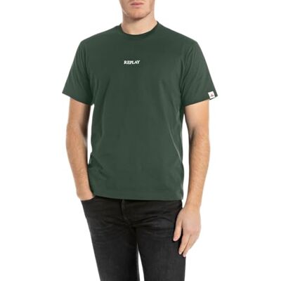 Replay T-shirt för män normal passform av bomull, 135 flaska grön, 3XL Replay T-shirt för män normal passform av bomull, 135 flaska grön, 3XL