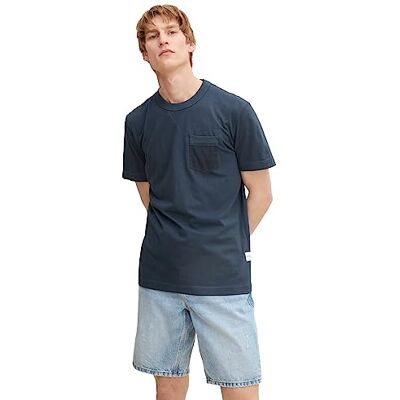 TOM TAILOR Herr Naturlig dyed t-shirt med bröstficka 1031641, 10668 Sky Captain Blue, XXL TOM TAILOR Herr Naturlig dyed t-shirt med bröstficka 1031641, 10668 Sky Captain Blue, XXL