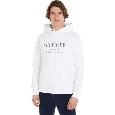 Tommy Hilfiger huvtröja för män med känguruficka, Vit (vit), 3XL stor Tommy Hilfiger huvtröja för män med känguruficka, Vit (vit), 3XL stor
