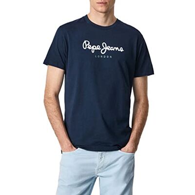 Pepe Jeans London Eggo N Herr Regular Fit T-Shirt, 100% Bomull Crew Neck Kortärmad T-shirt med Bröstlogotyp, Marin Pepe Jeans London Eggo N Herr Regular Fit T-Shirt, 100% Bomull Crew Neck Kortärmad T-shirt med Bröstlogotyp, Marin