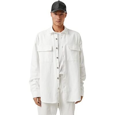 Koton Basic jacka för män, klassisk hals, knäppt ficka, detaljerad skjorta, Vit (000), L Koton Basic jacka för män, klassisk hals, knäppt ficka, detaljerad skjorta, Vit (000), L