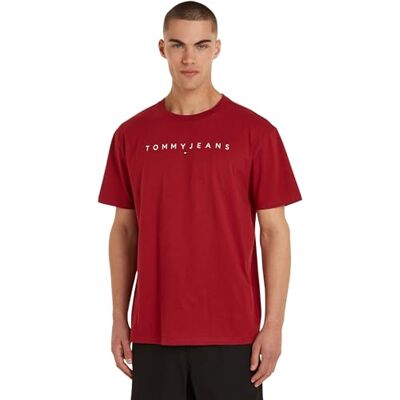Tommy Hilfiger Tommy Jeans Män vanlig linjär logotyp T-shirt ext S/S t-shirts, röd, M, Magma röd, M Tommy Hilfiger Tommy Jeans Män vanlig linjär logotyp T-shirt ext S/S t-shirts, röd, M, Magma röd, M