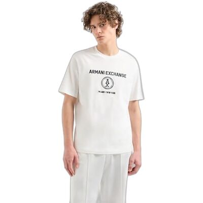 Giorgio Armani Stacked Ax Logo med Circle Regular Fit T-shirt, Vit, XL Giorgio Armani Stacked Ax Logo med Circle Regular Fit T-shirt, Vit, XL