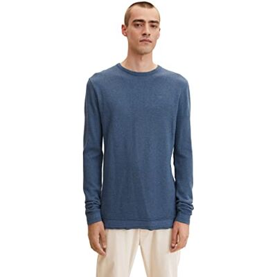 TOM TAILOR Herr Stickad tröja i strukturell blandning 1032284, 30278 China Blue Melange, S TOM TAILOR Herr Stickad tröja i strukturell blandning 1032284, 30278 China Blue Melange, S