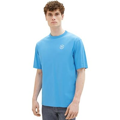 TOM TAILOR Basic T-shirt för män med tryck, 18395 – Rainy Sky Blue, L TOM TAILOR Basic T-shirt för män med tryck, 18395 – Rainy Sky Blue, L