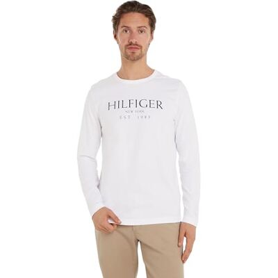 Tommy Hilfiger Herr Big Hilfiger LS TEE MW0MW36502, L/S t-shirt, vit, XXXL, Vit (svart), 3XL Tommy Hilfiger Herr Big Hilfiger LS TEE MW0MW36502, L/S t-shirt, vit, XXXL, Vit (svart), 3XL
