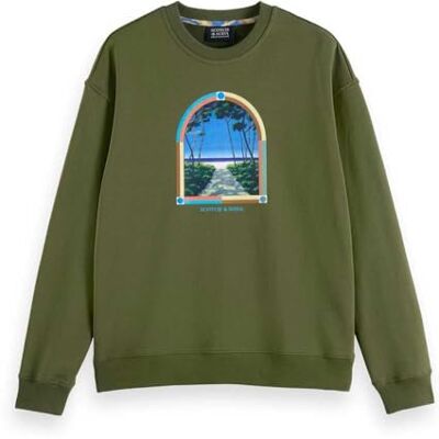 Scotch & Soda Relaxed-Fit Front Artwork Sweatshirt, Army 300, XL Scotch & Soda Relaxed-Fit Front Artwork Sweatshirt, Army 300, XL