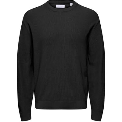 Only & Sons Onstony Ds 12 Ls Waffle Crew Knit Noos, svart, XS Only & Sons Onstony Ds 12 Ls Waffle Crew Knit Noos, svart, XS