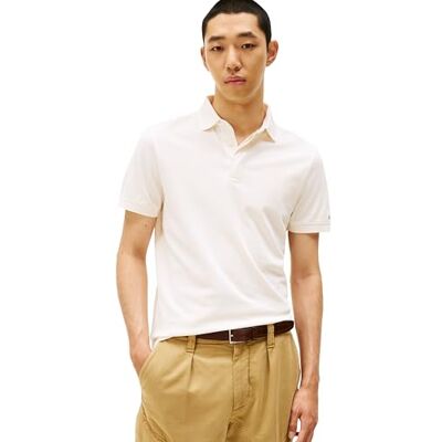 Tommy Hilfiger Herr Kortärmad Casual Pikétröjor i normal passform med dold knappslå design, elfenbensblad, Large Tommy Hilfiger Herr Kortärmad Casual Pikétröjor i normal passform med dold knappslå design, elfenbensblad, Large