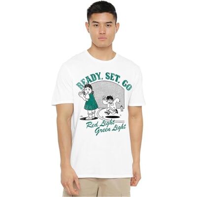 Squid Game – röd ljusgrön ljus fejk unisex t-shirt, vit, XXXX-Large, Vitt, 4XL Squid Game – röd ljusgrön ljus fejk unisex t-shirt, vit, XXXX-Large, Vitt, 4XL