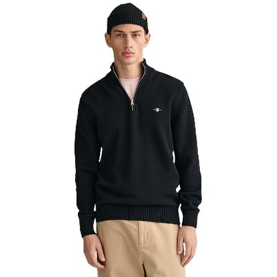 GANT Casual bomull halvdragkedja tröja för män, svart, standard, svart, 4XL GANT Casual bomull halvdragkedja tröja för män, svart, standard, svart, 4XL
