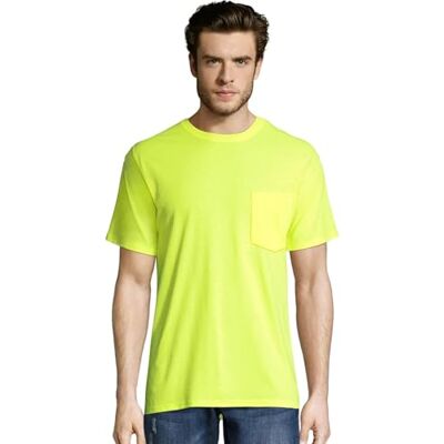 Hanes T-shirt för män (förpackning med 2), Säkerhetsgrön, L Hanes T-shirt för män (förpackning med 2), Säkerhetsgrön, L