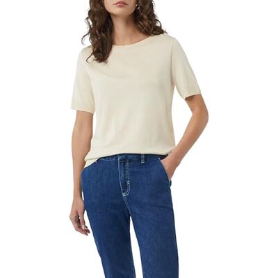 Comma T-shirt av stickad jersey med ribbdetaljer, Beige, 46 Comma T-shirt av stickad jersey med ribbdetaljer, Beige, 46