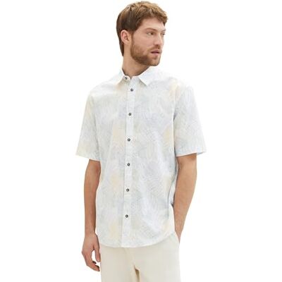 TOM TAILOR herrskjorta, 35093 – vit flerfärgat blad design, XL TOM TAILOR herrskjorta, 35093 – vit flerfärgat blad design, XL