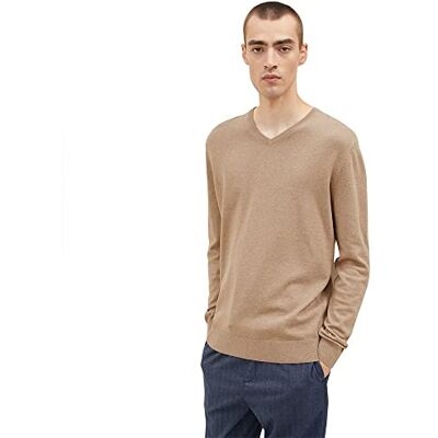 TOM TAILOR herr Basic tröja 202212 Strickpullover V-Ausschnitt, 31089 Hazel Brown Melange, S TOM TAILOR herr Basic tröja 202212 Strickpullover V-Ausschnitt, 31089 Hazel Brown Melange, S
