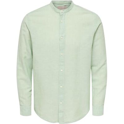 Only & Sons Onscaiden Life Ls Linen Blend Mao Noos, Quiet Green, XXL Only & Sons Onscaiden Life Ls Linen Blend Mao Noos, Quiet Green, XXL
