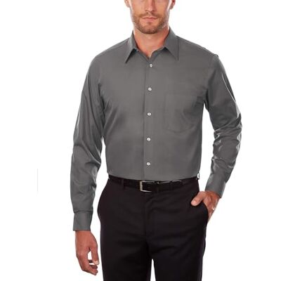 Van Heusen stor klädskjorta för män, hög passform, poplin, klassisk skjorta, GRÅ Van Heusen stor klädskjorta för män, hög passform, poplin, klassisk skjorta, GRÅ