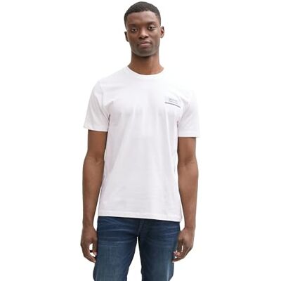TOM TAILOR Denim Basic T-shirt för män med logotyptryck, 16453 – utomhus vit, L TOM TAILOR Denim Basic T-shirt för män med logotyptryck, 16453 – utomhus vit, L