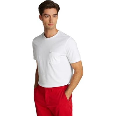 Tommy Hilfiger herr Essential solid ficka T-tröja MW0MW37283, S/S t-shirt, vit, XXXL, Vit (vit), 3XL Tommy Hilfiger herr Essential solid ficka T-tröja MW0MW37283, S/S t-shirt, vit, XXXL, Vit (vit), 3XL