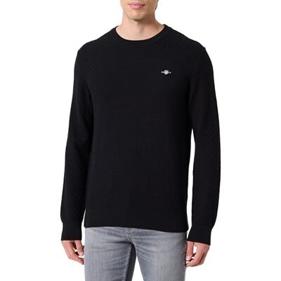 GANT Micro textur C-hals, svart, XL GANT Micro textur C-hals, svart, XL