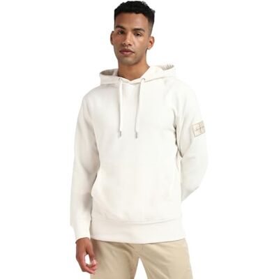 Calvin Jeans herr Pullover huvtröja Badge Hoodie J30j323430, Vit (elfenben), XS Calvin Jeans herr Pullover huvtröja Badge Hoodie J30j323430, Vit (elfenben), XS