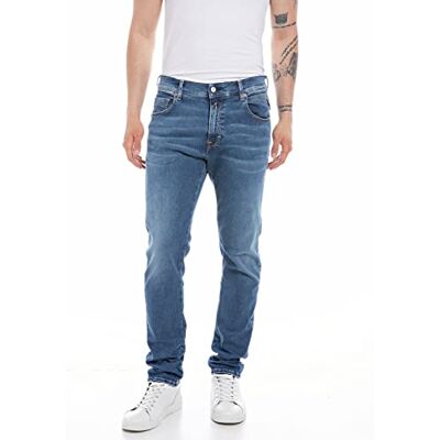Replay Herr jeans Musse Pigg Slim Fit Hyperflex med stretch, Medium blå 009, 30W / 32L Replay Herr jeans Musse Pigg Slim Fit Hyperflex med stretch, Medium blå 009, 30W / 32L