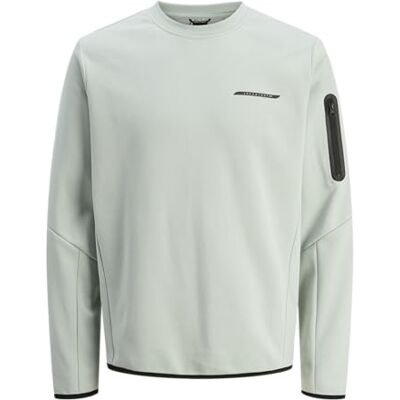 JACK & JONES Jcofusion Print Sweat Crew Neck, Aqua Gray, L JACK & JONES Jcofusion Print Sweat Crew Neck, Aqua Gray, L