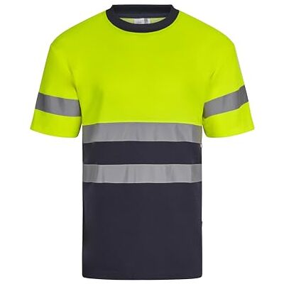 VELILLA Kortärmad T-shirt i tvåfärgad bomull med hög visbarhet unisex vuxen, Marinblå och fluorgul, S VELILLA Kortärmad T-shirt i tvåfärgad bomull med hög visbarhet unisex vuxen, Marinblå och fluorgul, S