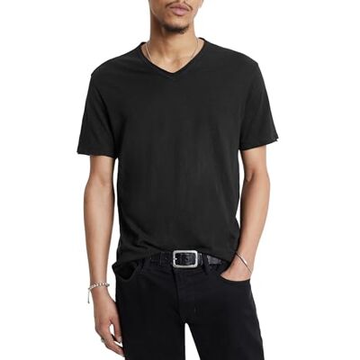 John Varvatos Star USA Kortärmad Slub V-ringad V-ringad med skuren rå kant T-shirt, Svart, S John Varvatos Star USA Kortärmad Slub V-ringad V-ringad med skuren rå kant T-shirt, Svart, S