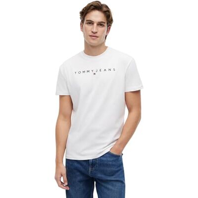 Tommy Jeans herr TJM REG linjär logotyp TEE EXT DM0DM20744YBR004 S/S t-shirt, vit (vit), L, Vit (vit), L Tommy Jeans herr TJM REG linjär logotyp TEE EXT DM0DM20744YBR004 S/S t-shirt, vit (vit), L, Vit (vit), L