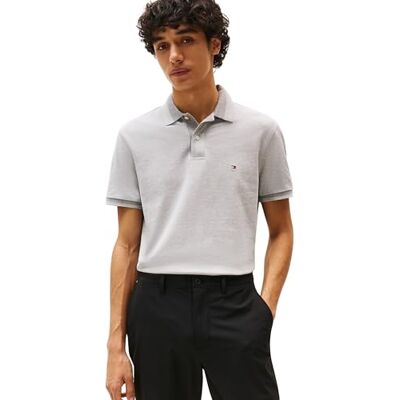 Tommy Hilfiger Herr kontrast krage block REG Polo MW0MW40688 S/S Polo, grå (ljusgrå ljung), L, Grå (ljusgrå ljung), L Tommy Hilfiger Herr kontrast krage block REG Polo MW0MW40688 S/S Polo, grå (ljusgrå ljung), L, Grå (ljusgrå ljung), L