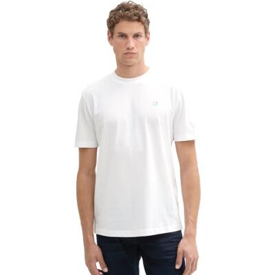 TOM TAILOR Denim herr slim fit T-shirt i enfärgade bomull, 20 000-vit, M TOM TAILOR Denim herr slim fit T-shirt i enfärgade bomull, 20 000-vit, M