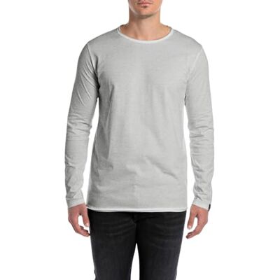 Replay Långärmad tröja för män med rund hals, M08 Light Grey Melange..., L Replay Långärmad tröja för män med rund hals, M08 Light Grey Melange..., L