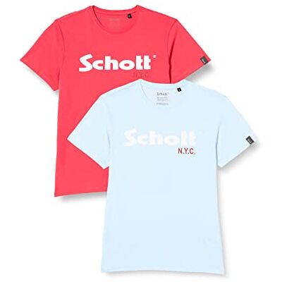 Schott NYC TS01MCLOGO T-shirt, sky/korall, S herr, Sky/korall, S Schott NYC TS01MCLOGO T-shirt, sky/korall, S herr, Sky/korall, S