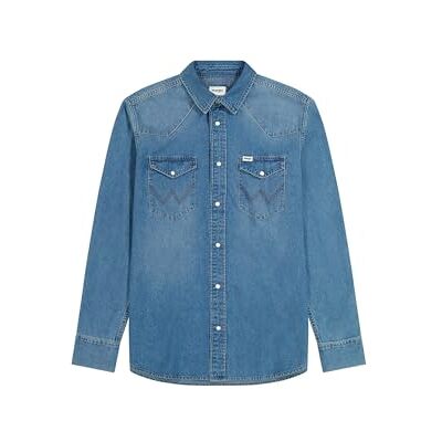 Wrangler Western Shirt för män, Mid Light Wash, XL Wrangler Western Shirt för män, Mid Light Wash, XL