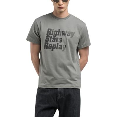Replay T-shirt för män, normal passform, bomull, 705 grå militär, XL Replay T-shirt för män, normal passform, bomull, 705 grå militär, XL