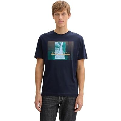 TOM TAILOR T-shirt för män med fototryck, 10668 – himmelskaptensblå, S TOM TAILOR T-shirt för män med fototryck, 10668 – himmelskaptensblå, S