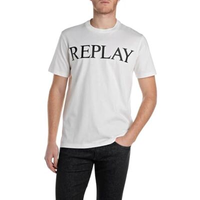 Replay herr basic t-shirt rund hals kortärmad, 011 Naturligt vitt, XL Replay herr basic t-shirt rund hals kortärmad, 011 Naturligt vitt, XL