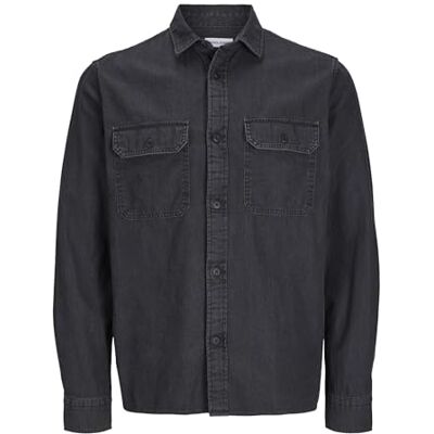 JACK & JONES jeansskjorta för män, komfort, passform, jeansskjorta, Svart denim, L JACK & JONES jeansskjorta för män, komfort, passform, jeansskjorta, Svart denim, L