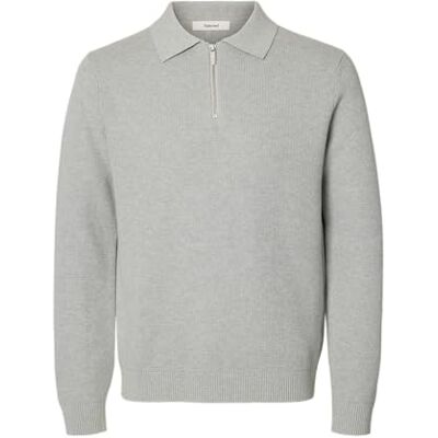 SELECTED HOMME Slhdane Ls Knit Struc Half Zip Polo Noos, Ljusgrå melange, L SELECTED HOMME Slhdane Ls Knit Struc Half Zip Polo Noos, Ljusgrå melange, L