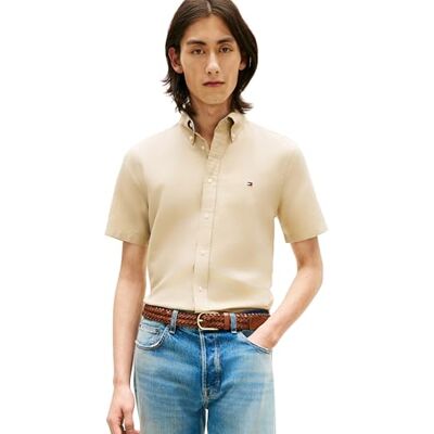 Tommy Hilfiger herr Cl linneblandning Solid Ss Rf Sht MW0MW42450, Khaki, M Tommy Hilfiger herr Cl linneblandning Solid Ss Rf Sht MW0MW42450, Khaki, M