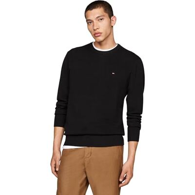 Tommy Hilfiger herr Essential Structure Crew Neck MW0MW36347, Pullover tröja, svart, L, svart (svart), L Tommy Hilfiger herr Essential Structure Crew Neck MW0MW36347, Pullover tröja, svart, L, svart (svart), L