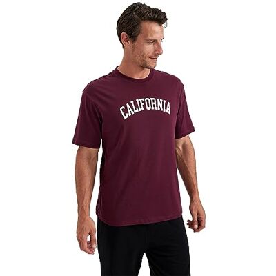 DeFacto Basic T-shirt för män – klassisk t-shirt för män, Bordeaux, XS DeFacto Basic T-shirt för män – klassisk t-shirt för män, Bordeaux, XS