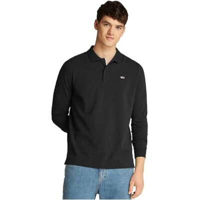 Tommy Jeans herr TJM Slim Placket Polo LS EXT DM0DM20232, svart, XL, svart (svart), XL Tommy Jeans herr TJM Slim Placket Polo LS EXT DM0DM20232, svart, XL, svart (svart), XL