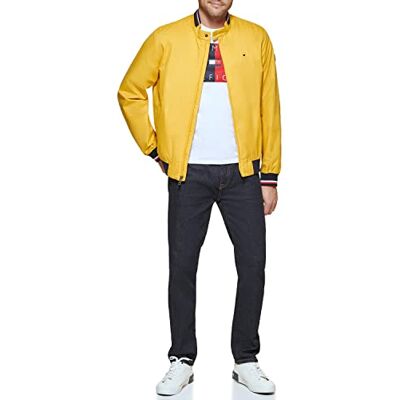 Tommy Hilfiger Herr lätt Varsity ribbstickad bomberjacka skal, Gul Poly, XXL Tommy Hilfiger Herr lätt Varsity ribbstickad bomberjacka skal, Gul Poly, XXL