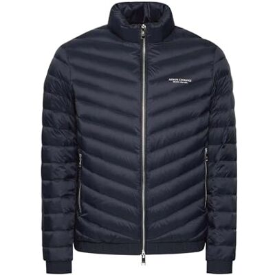 Giorgio Armani Quilted Milano/New York Logo Zip-Up Jacka Down alternativ rock, Navy/melange grå, S Giorgio Armani Quilted Milano/New York Logo Zip-Up Jacka Down alternativ rock, Navy/melange grå, S