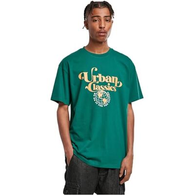 Urban Classics T-shirt för män med ekologisk jordglob logotyp, Grön, S Urban Classics T-shirt för män med ekologisk jordglob logotyp, Grön, S